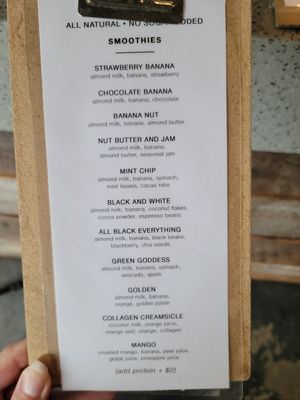 Smoothie menu, May 2023 at Burlap and Bean in Media