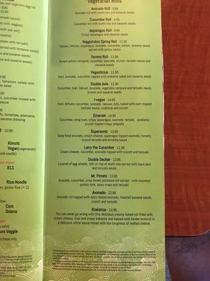 Vegetarian menu page 3 at Blufin Sushi in Fresno
