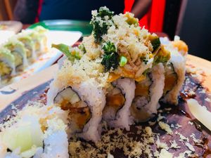 Krakatoa roll- Mac and cheese  at Blufin Sushi in Fresno