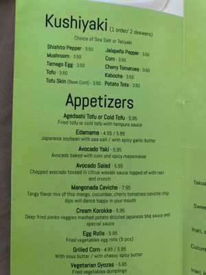 Vegetarian Menu Pt. 1 at Blufin Sushi in Fresno