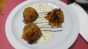 Albóndigas de calabaza y setas con ali oli vegano SG.V at Sarasate in Pamplona