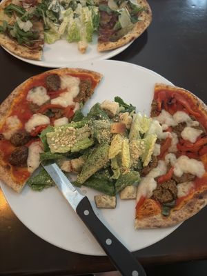 Vegan pizza and caesar saladd  at Il Fornello - Danforth Ave in Toronto