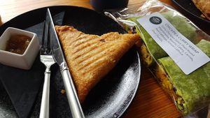 Vegan samosa and wraps at Kicking Horse Cafe in Invermere