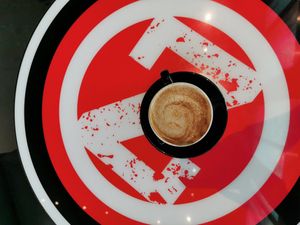 Almond latte at Kicking Horse Cafe in Invermere