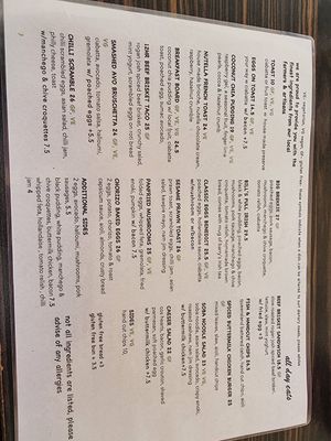 Food menu at Cafe Fresq in Port Douglas