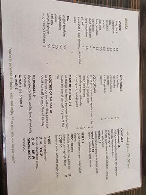 Drinks menu at Cafe Fresq in Port Douglas