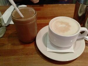 chocolate shake and chai latte at Flore in Los Angeles