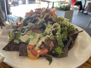 Upstanding nachos at Flore in Los Angeles