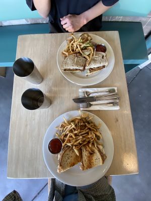 tempeh reuben & the vegan pastrami. really yummy fries too!  at Flore in Los Angeles