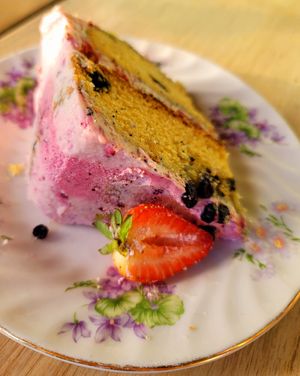 Lemon berry cake at Flore in Los Angeles