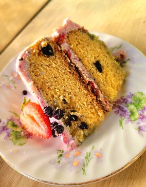 Lemon berry cake at Flore in Los Angeles