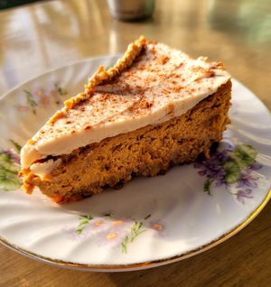 Seasonal pumpkin cheesecake at Flore in Los Angeles