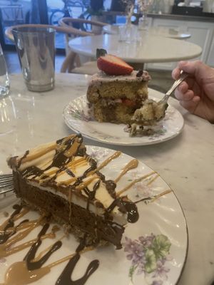 Peanut butter chocolate cheesecake (gf) and lemon berry cake   at Flore in Los Angeles