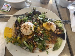 Purgatory toast with Yo Egg (vegan)  at Flore in Los Angeles