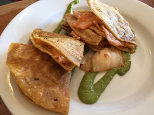 kimchi quesadilla at Flore in Los Angeles