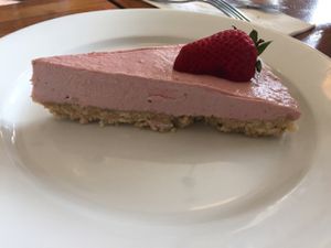 raw strawberry cheesecake - stay away! at Flore in Los Angeles