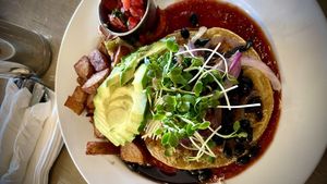 No huevos rancheros! So delicious I’m really gonna miss this place  at Flore in Los Angeles