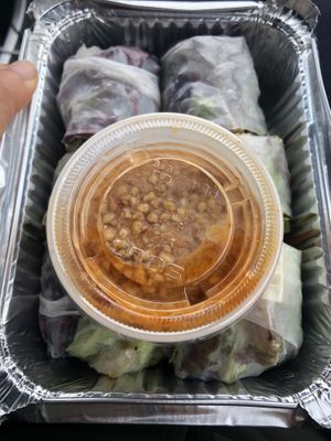 Fresh roll - pickle carrot, cucumber , basil leaves , mint , cilantro , and spring mixed wrapped in rice wrap   at Authentic Thai Cuisine  in Merrick
