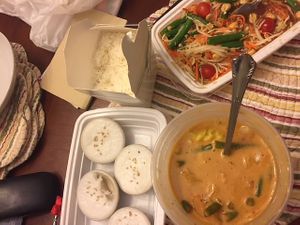 Papaya salad
entree: massaman curry
Dessert: thai coconut cupcakes at Authentic Thai Cuisine  in Merrick