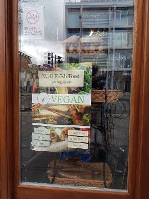 vegan take out coming soon poster at Grains & Green in East London