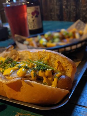 vegan hot dog and curry fries at Street in Nantwich