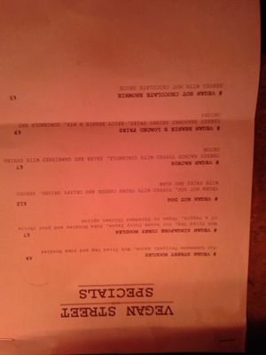 The vegan specials menu at Street in Nantwich