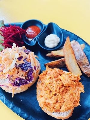 Jackfruit burger at Nourish Cafe in Bangkok