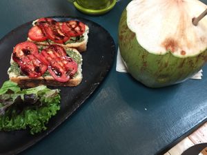 Tomato & Pesto toast at Nourish Cafe in Bangkok