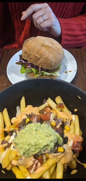 Loaded fries & vegan burger at Vutie Beets in Letchworth