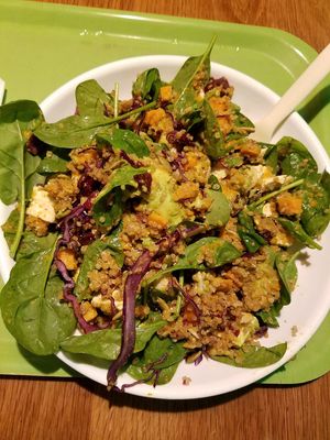 Ginger spice salad 9.65 pounds for dine in, cheaper if take out at Squirrel in South West London