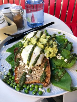 Peas Please - the feast of goodness ?? green peas, pesto sauce, feta and smashed avocado #feelsthegfeels @gfeelscafe at Gfeels Cafe in Tenerife