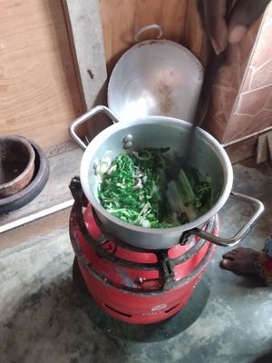 Greens being cooked at Mlima Sayuni Art and Vegetarian Rastaurant in Dar Es Salaam