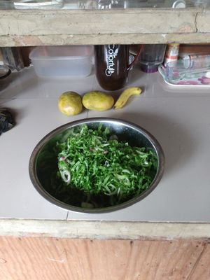 Greens being prepared!  at Mlima Sayuni Art and Vegetarian Rastaurant in Dar Es Salaam