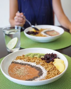 Smoothie Bowls topped with hemp, chia, fresh fruit, and house made muesli. at GreenHut - Food Truck in Squamish