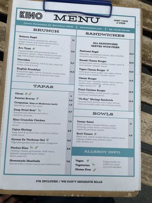Menu  at Kino in Barcelona
