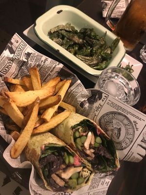 Vegan wrap with fries & padron peppers  at Kino in Barcelona