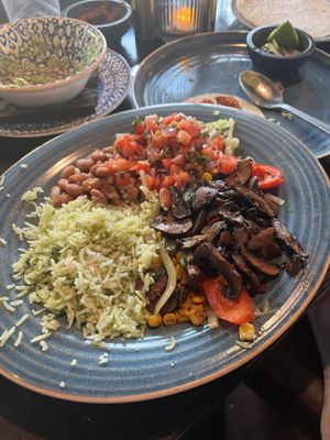 Burrito bowl with extra mushrooms  at Anejo Mexican Bistro in Falmouth