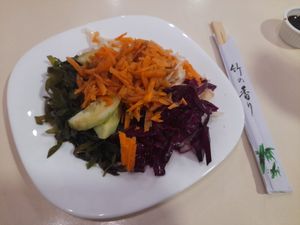 I started with a salad with seaweed, cabbage, carrots, cucumber at The Nature Restaurant in Valencia