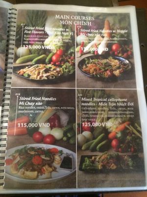Some of the vegetarian options. Pricy but.... Nice with a menu of your own!  at Green Farm in Hanoi
