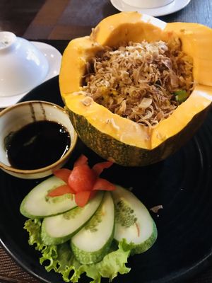 Coconut Fried rice stuffed in pumpkin.  at Green Farm in Hanoi