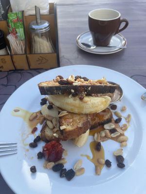 Vegan monkey toast on gluten free  at Nina's Real Food in Jeffreys Bay