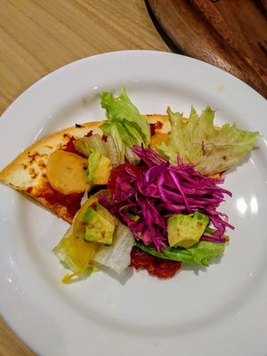 Vegan pizza at Asics Connection in Tokyo
