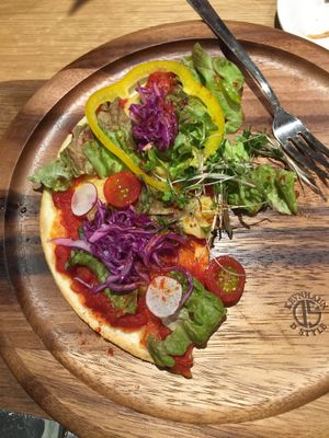 Vegan Pizza—delicious, especially the sauce at Asics Connection in Tokyo