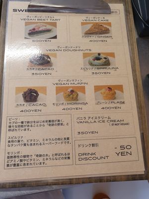 Dessert menu at Asics Connection in Tokyo