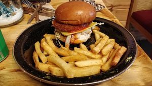 Chicken-less burger at Rudy's Dirty Vegan Diner in North West London