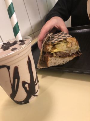 Chocolate milkshake and Reuben sandwich  at Rudy's Dirty Vegan Diner in North West London
