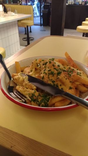 Cashew cheese was delish. I like it when I know what the non animal product is made of. Very clear menus. at Rudy's Dirty Vegan Diner in North West London