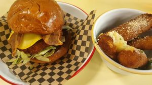 Vegan chicken burger and mozarella sticks at Rudy's Dirty Vegan Diner in North West London