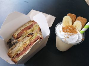 Ruben, milkshake at Rudy's Dirty Vegan Diner in North West London