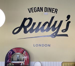 Signage  at Rudy's Dirty Vegan Diner in North West London